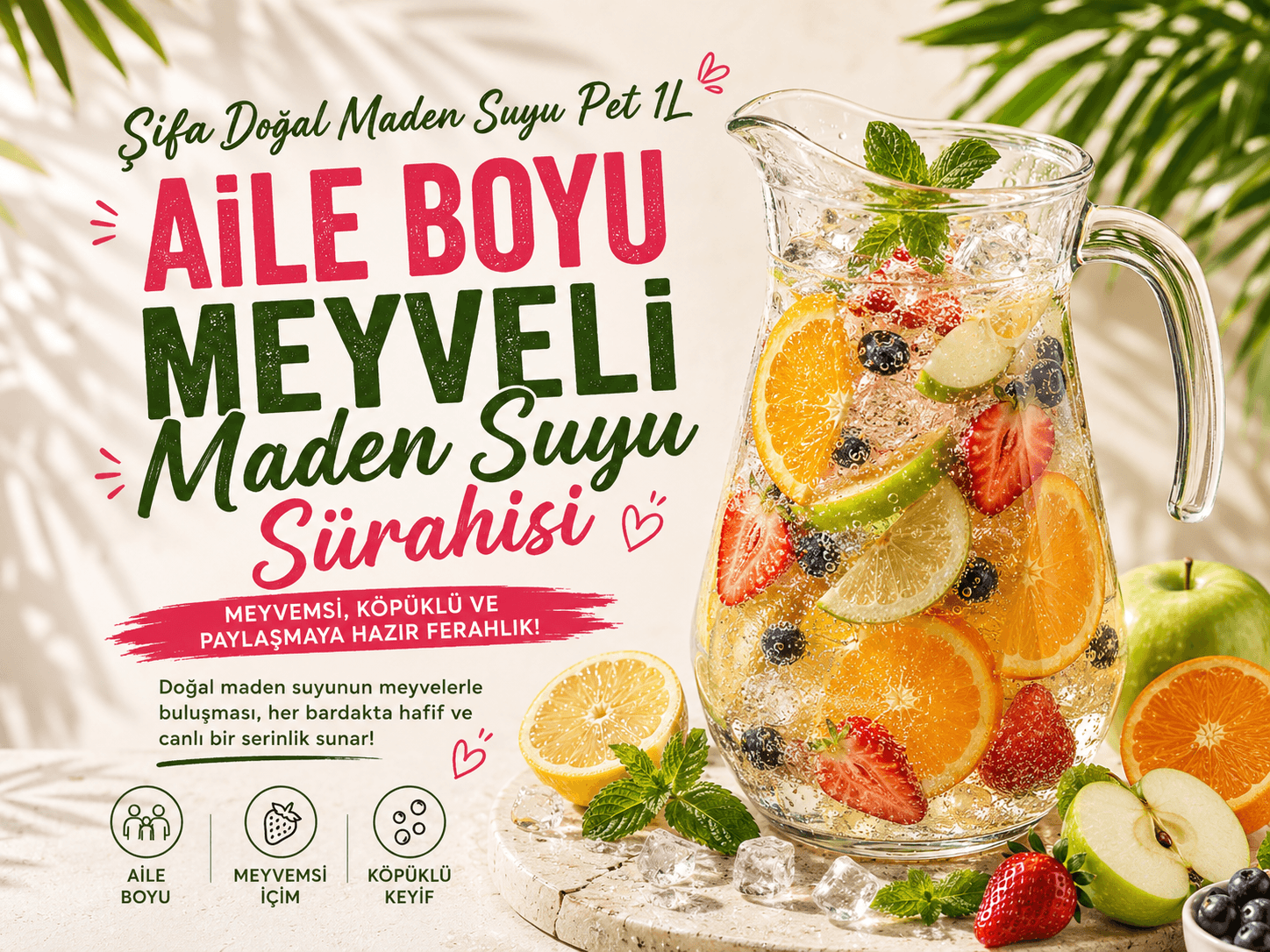 Aile Boyu Meyveli Maden Suyu Sürahisi